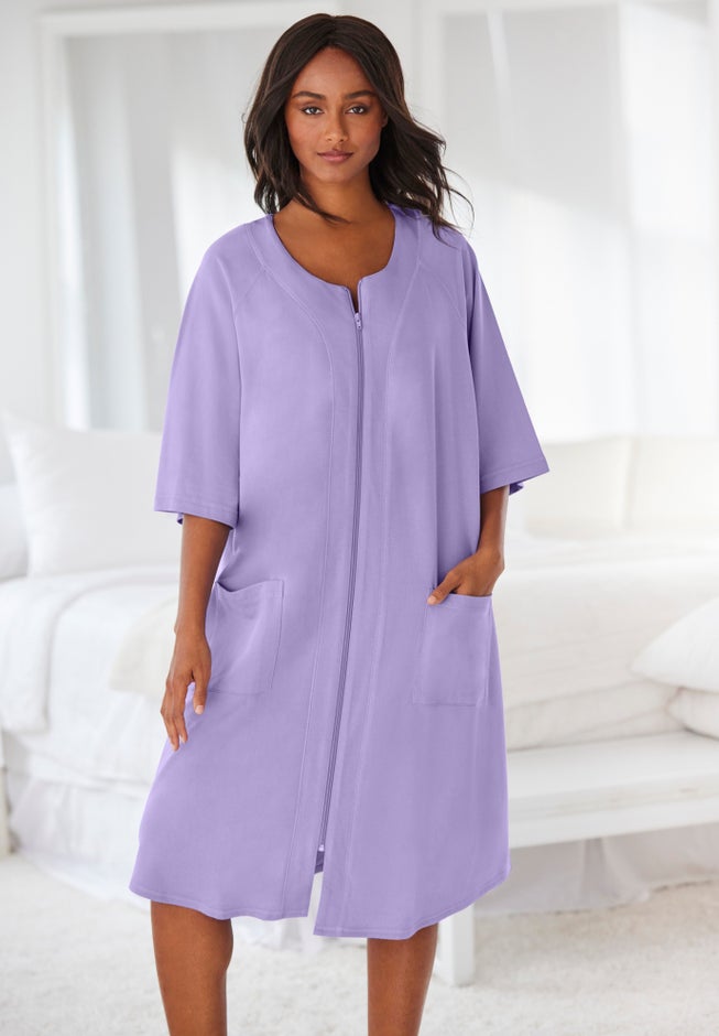 Dressing Gown Women's Full Length Zipper Robe Short French Terry Zip-Front Robe Dressing Gown Women's Full Length Zipper Robe Short French Terry Zip-Front Robe