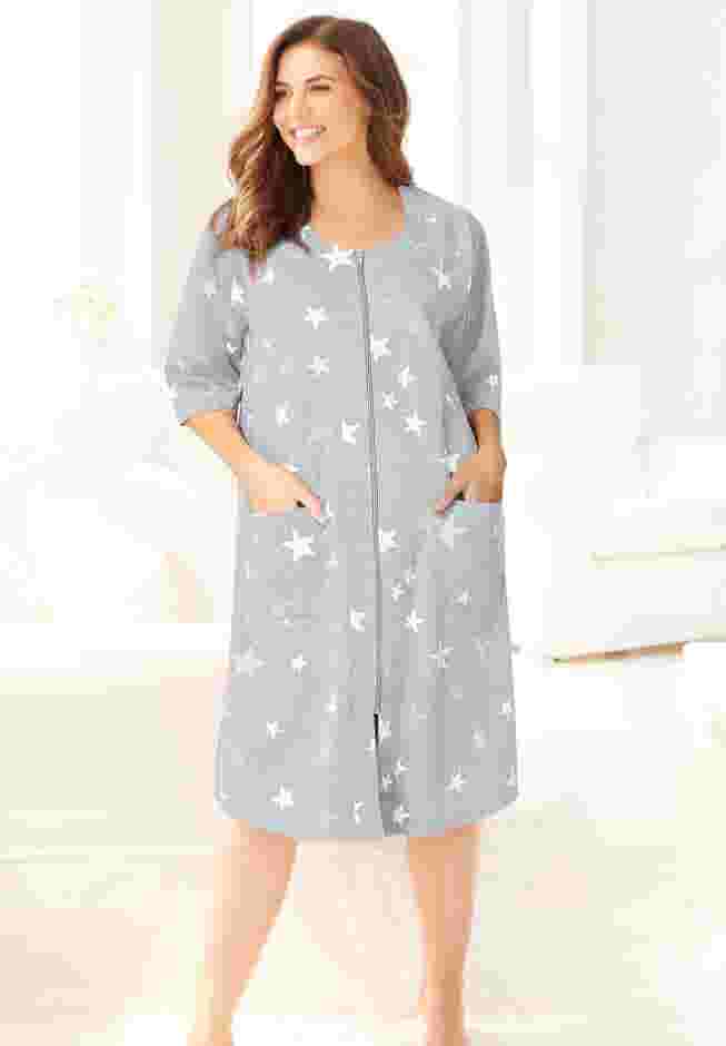 Short French Terry Zip-Front Robe image number 5