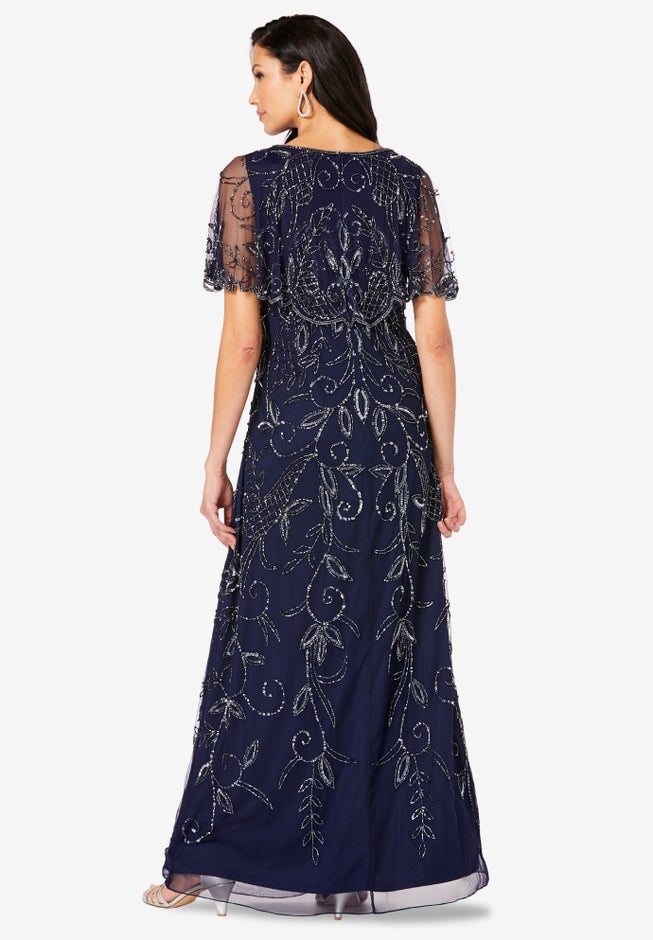 Plus Size Beaded Capelet Maxi Gown &ndash; Glam Evening Dress image number 1