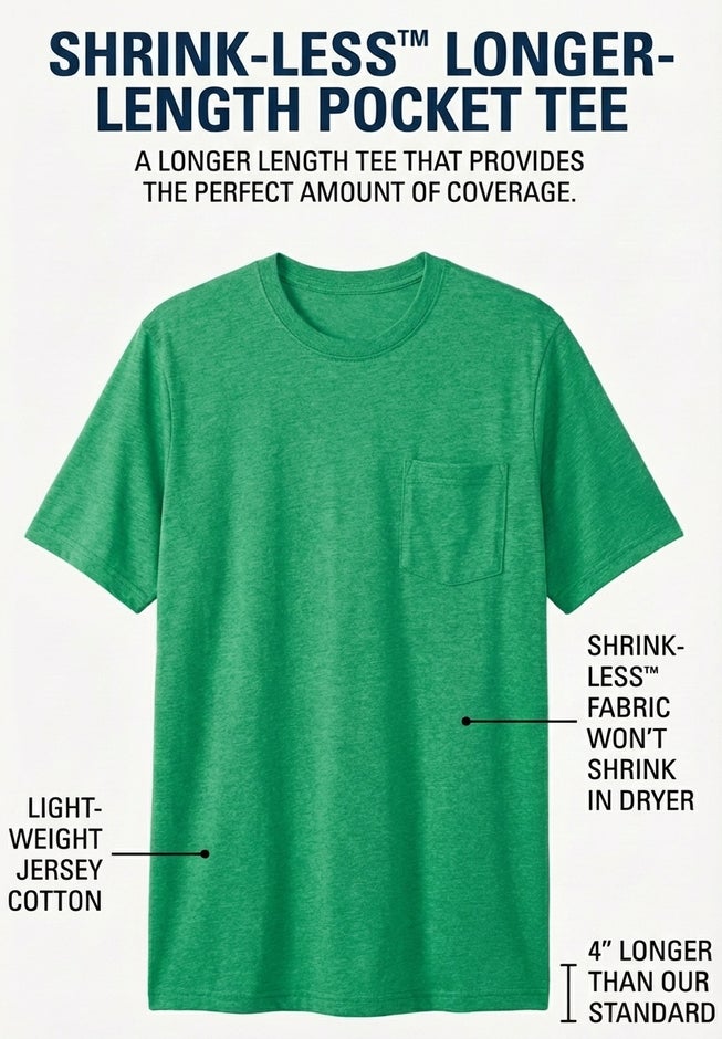 Shrink-Less&trade; Lightweight Longer-Length Crewneck Pocket T-Shirt image number 1