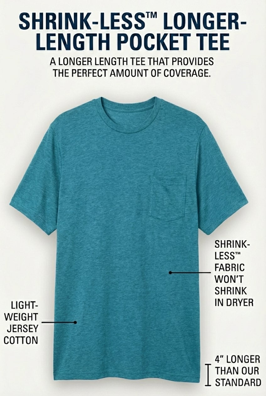 Shrink-Less&trade; Lightweight Longer-Length Crewneck Pocket T-Shirt image number 1