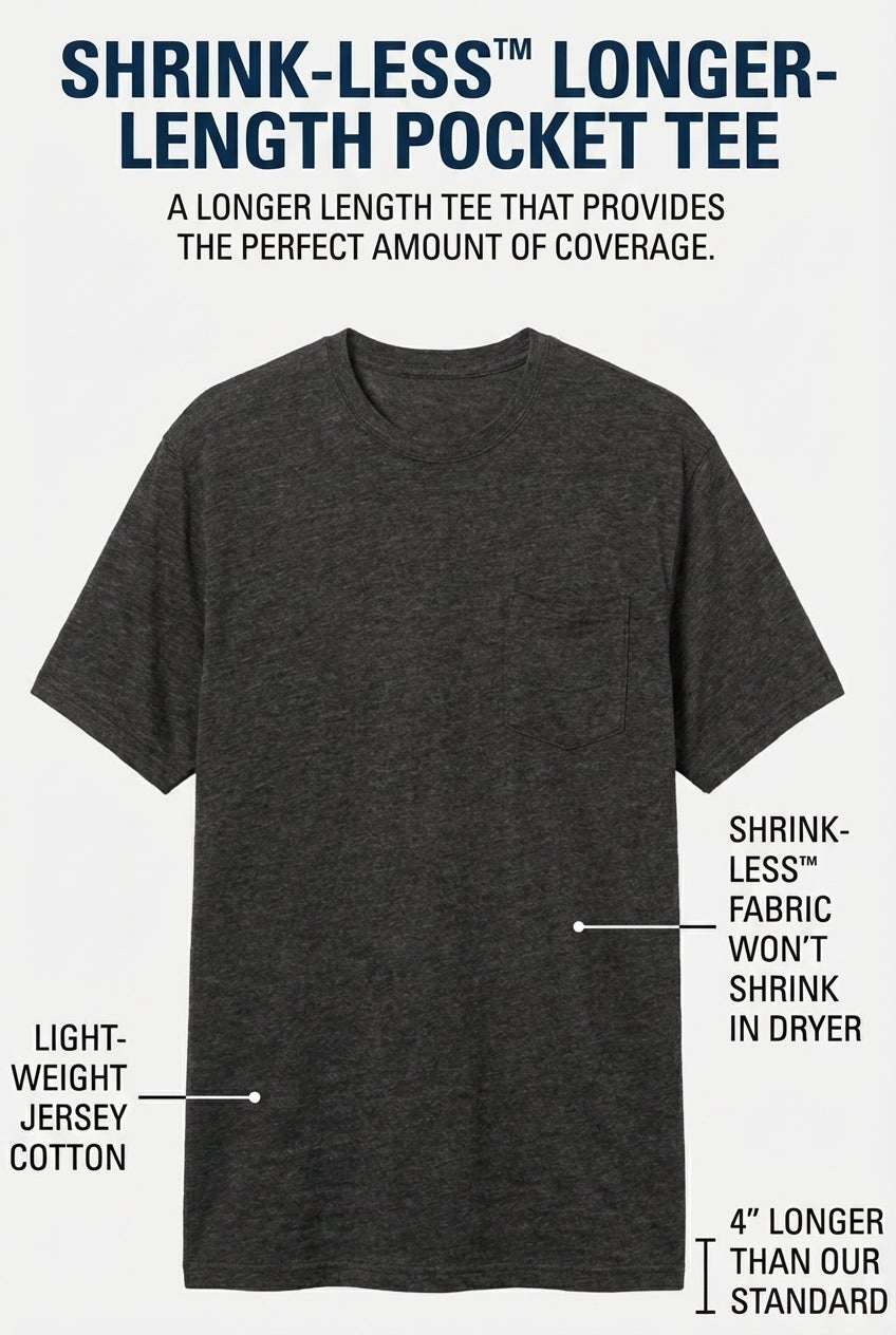 Shrink-Less&trade; Lightweight Longer-Length Crewneck Pocket T-Shirt image number 1