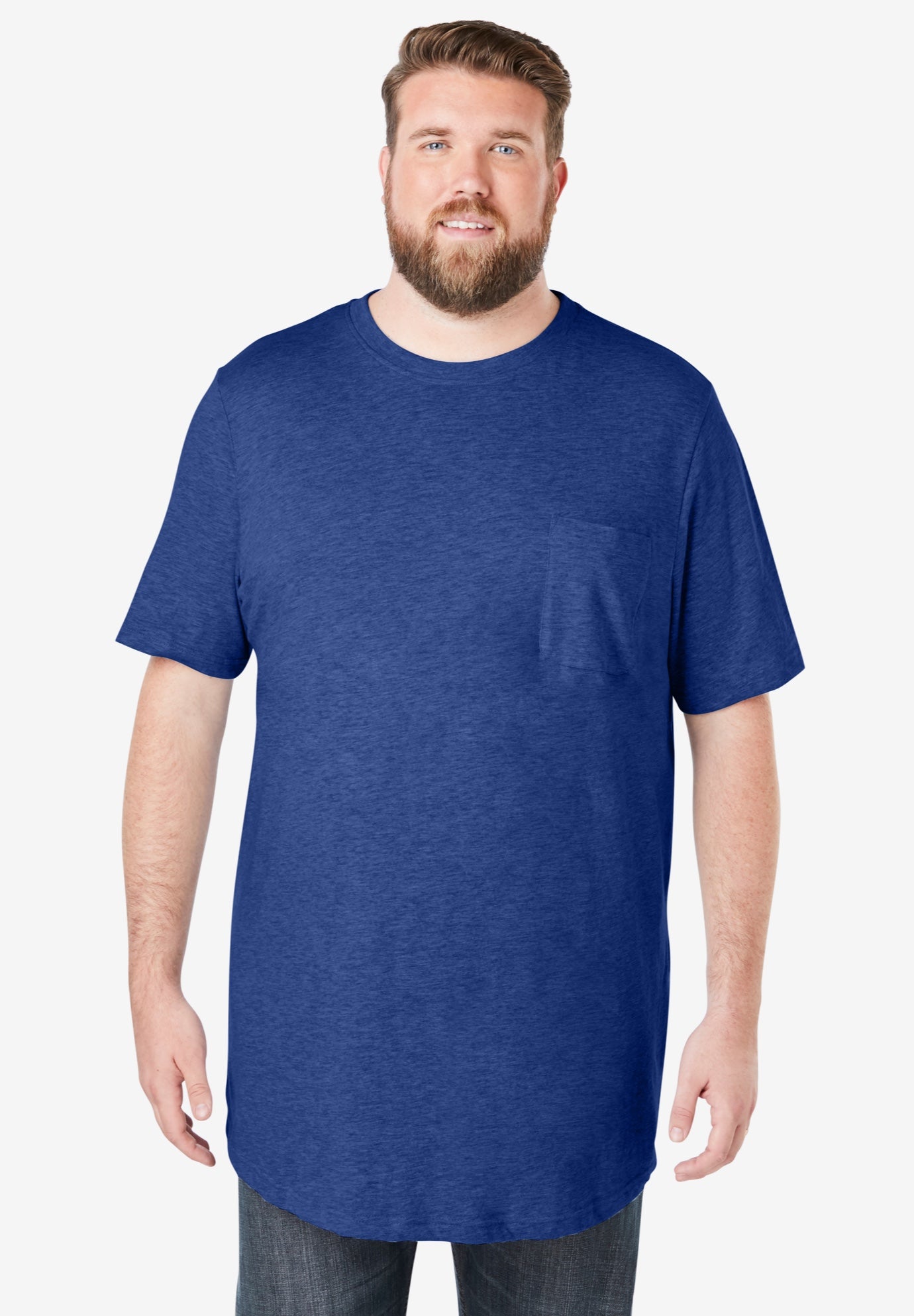 Shrink-Less&trade; Lightweight Longer-Length Crewneck Pocket T-Shirt image number 0