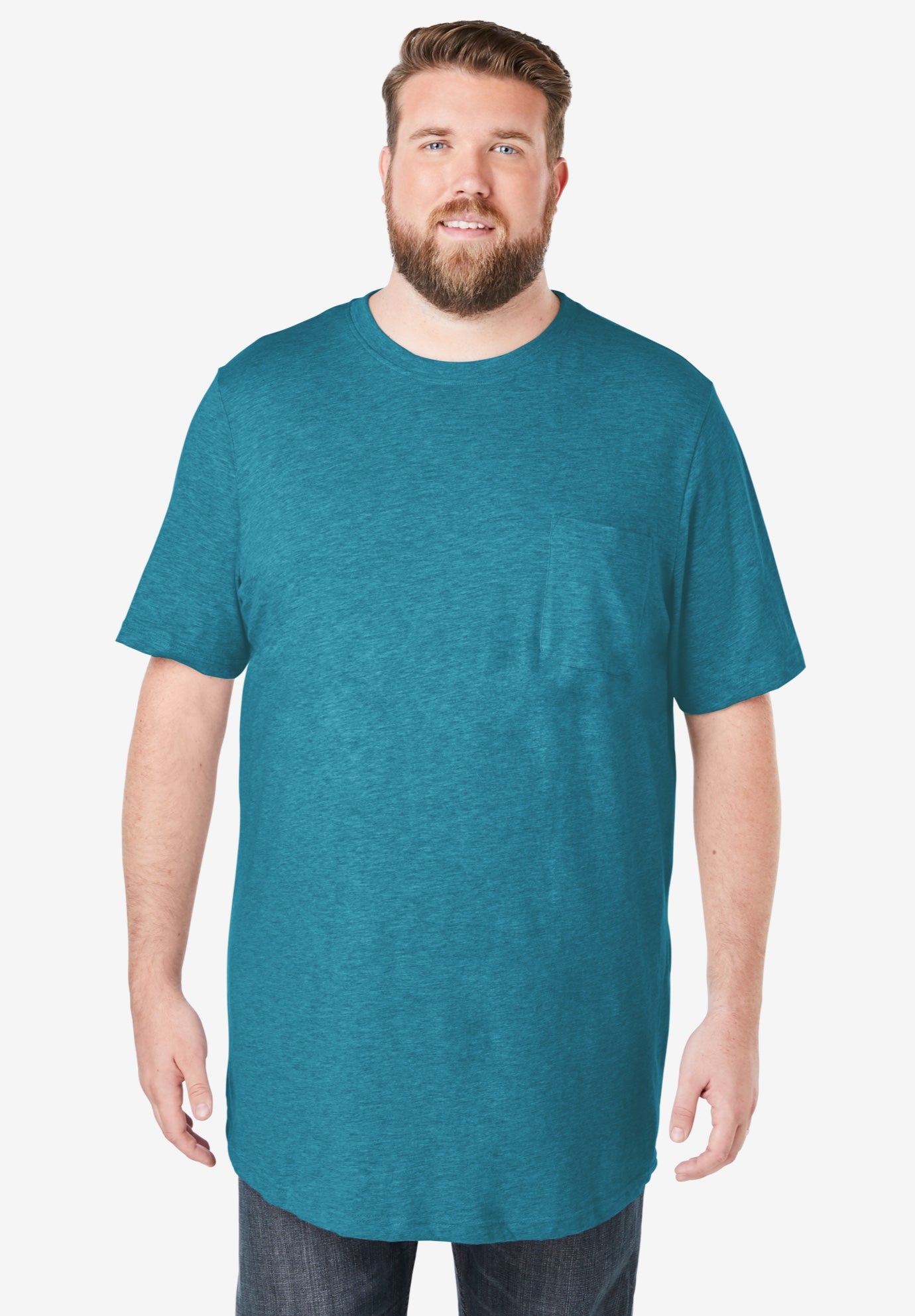 Shrink-Less™ Lightweight Longer-Length Crewneck Pocket T-Shirt image number 0