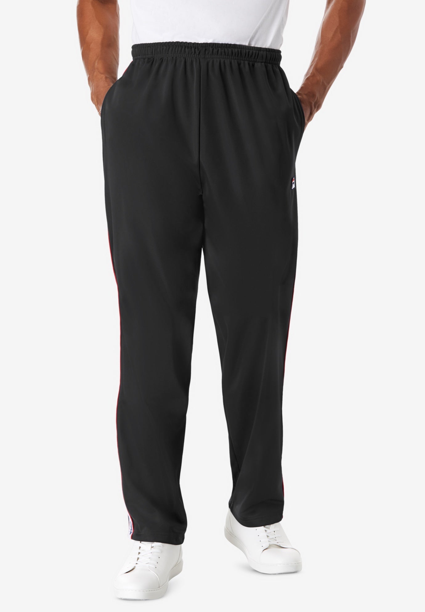 FILA - FILA フィラ  easy long pants XL Nylon Track Pants - Side Stripe Style, Black White Grey