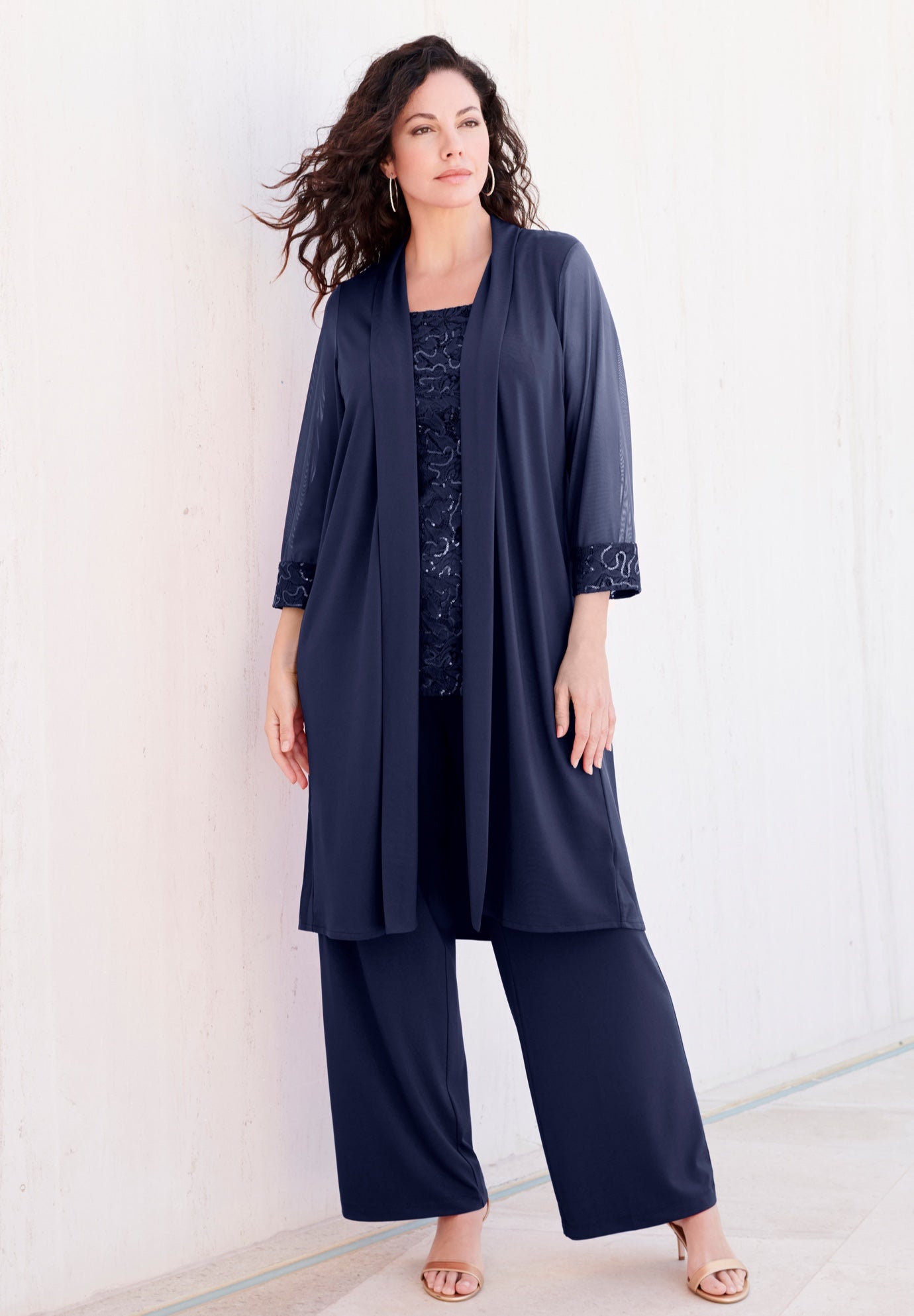 Plus-Size 3 Piece Knit Embellished Pant Set image number 0