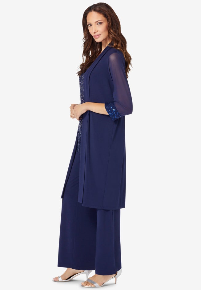 Plus-Size 3 Piece Knit Embellished Pant Set image number 2