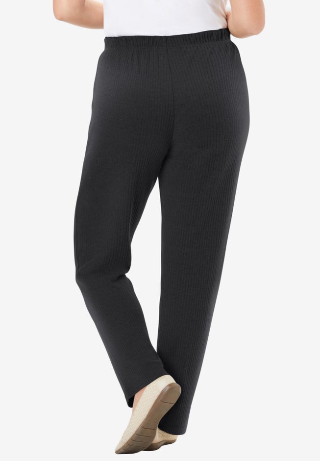 7-Day Knit Ribbed Straight-Leg Pull-On Pants image number 1