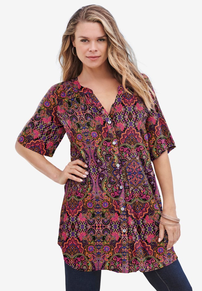 Plus Size Angelina Tunic Top &ndash; Short Sleeve, Flowy Fit, Everyday Comfort image number 3