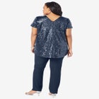 Plus-Size 2 Piece S/S Sequin Top and Pant Set image number null