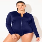 Chlorine Resistant Zip Up Long Sleeve Swim Rash Guard image number null