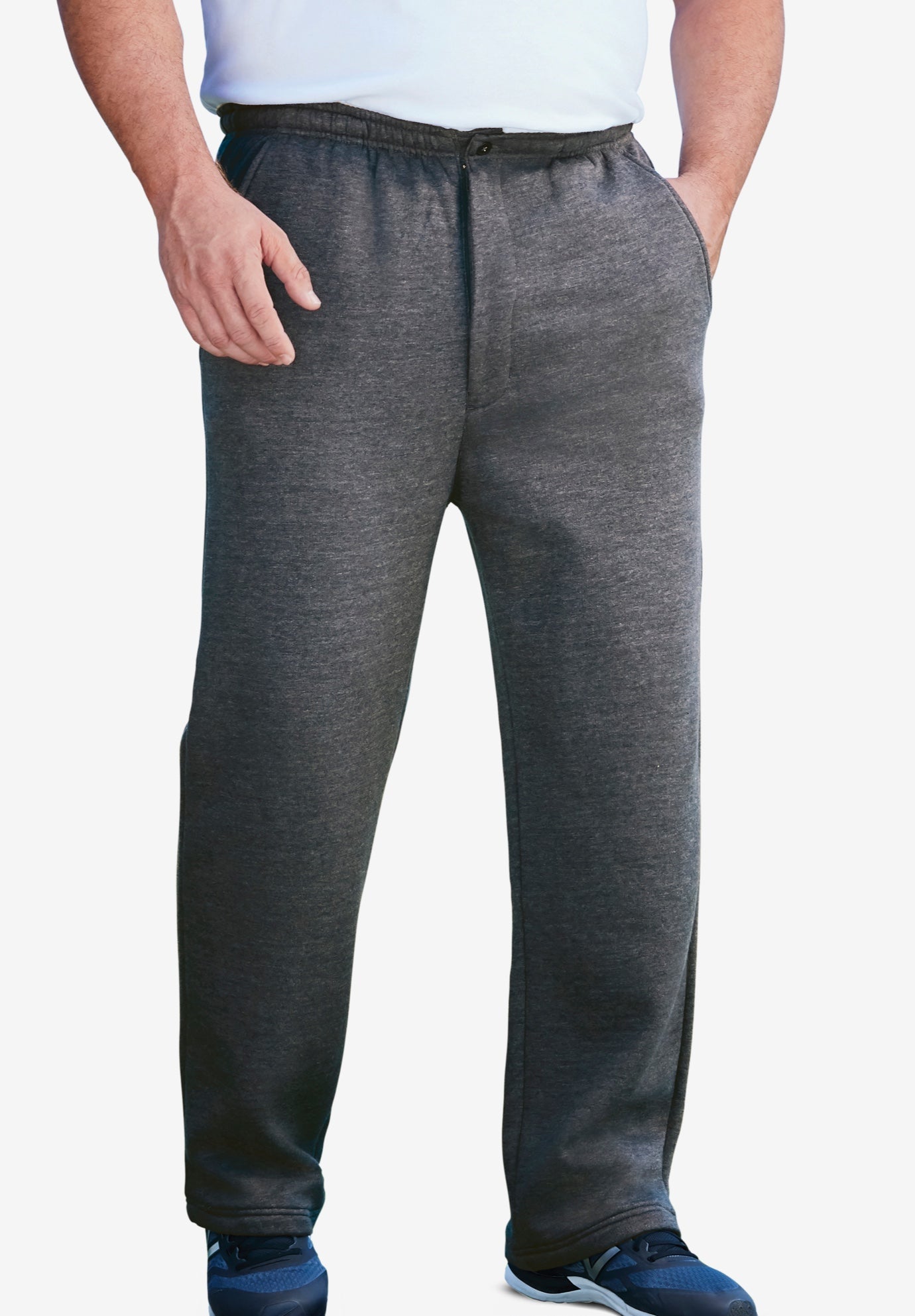 Fleece Zip Fly Pants with Relaxed Fit, Heather Charcoal
