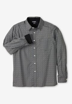 no tuck dress shirts big and tall Men's Big & Tall Westport No-Tuck Short Sleeve Button Down Collar Stretch Performance Gradient Geo Sport Shirt Blue / LMT