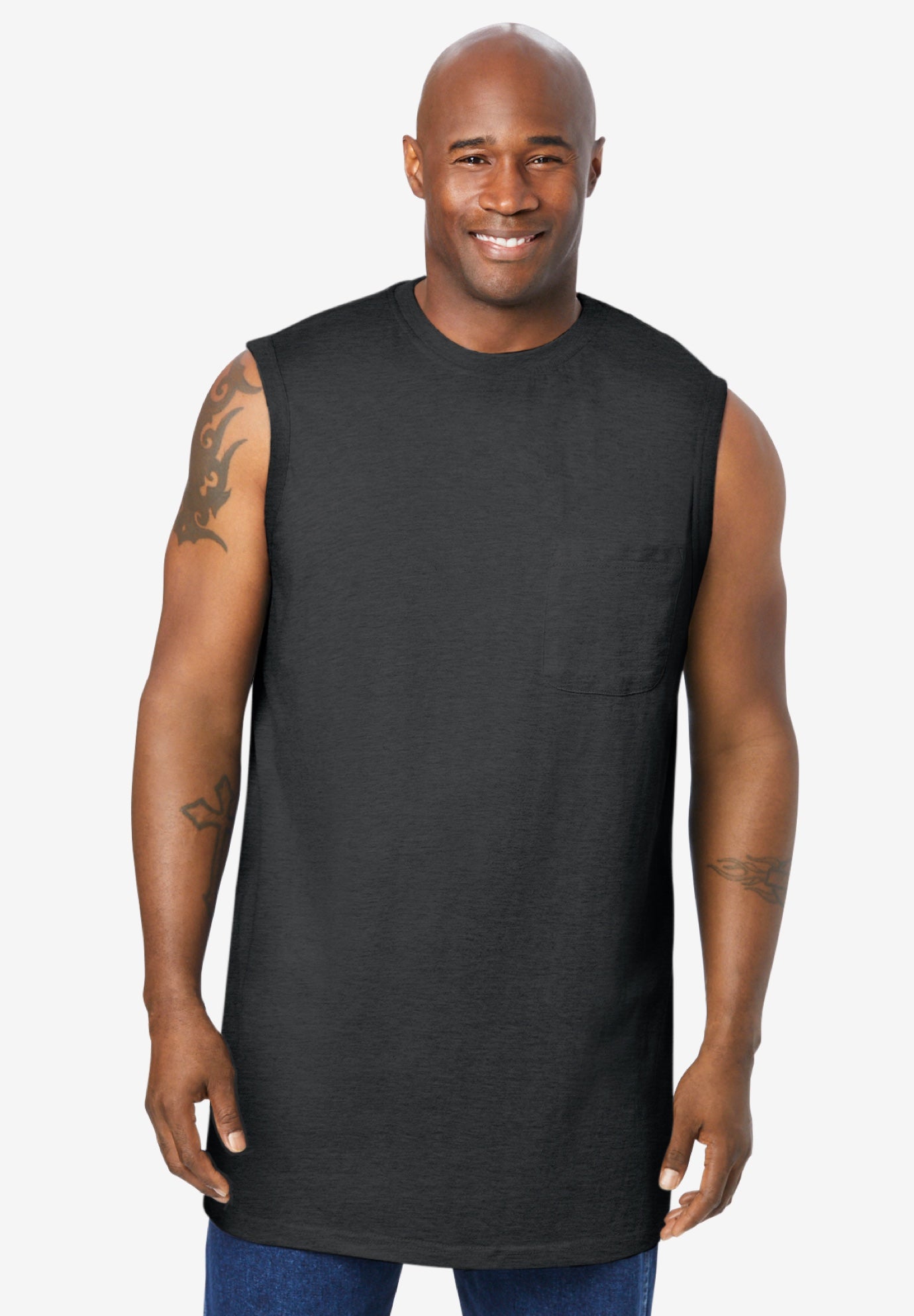 Shrink-Less Longer-Length Lightweight Muscle Pocket Tee image number 3