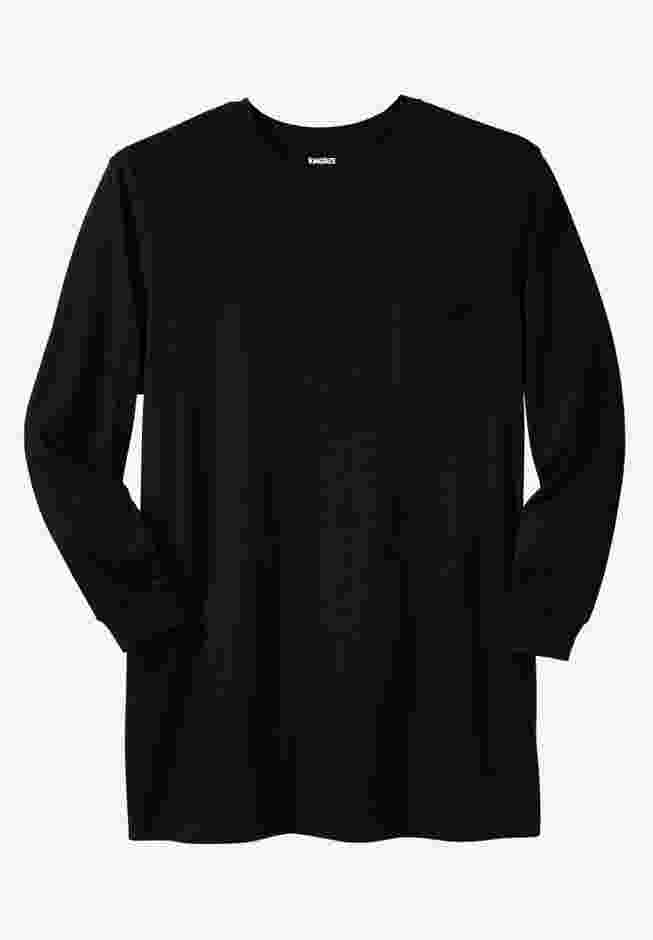 Shrink-Less Lightweight Longer-Length Long-Sleeve Crewneck Pocket Tee image number 0