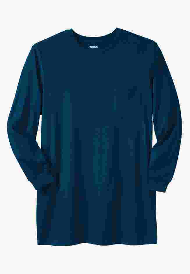 Shrink-Less Lightweight Longer-Length Long-Sleeve Crewneck Pocket Tee image number 0