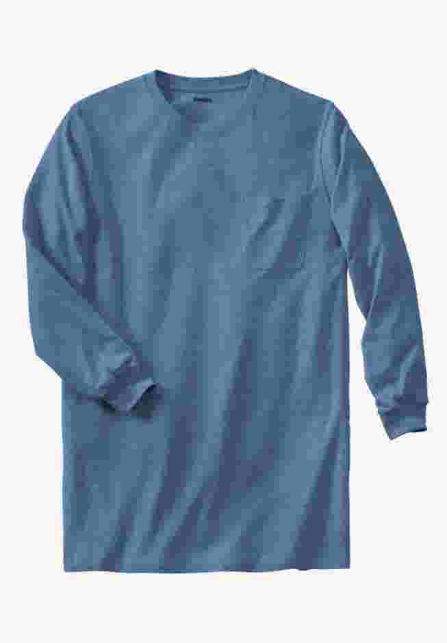 Shrink-Less Lightweight Longer-Length Long-Sleeve Crewneck Pocket Tee image number 0