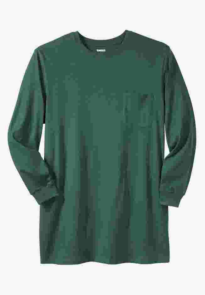 Shrink-Less Lightweight Longer-Length Long-Sleeve Crewneck Pocket Tee image number 0