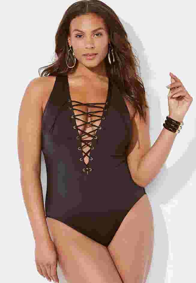 Lace Up One Piece Swimsuit image number 2