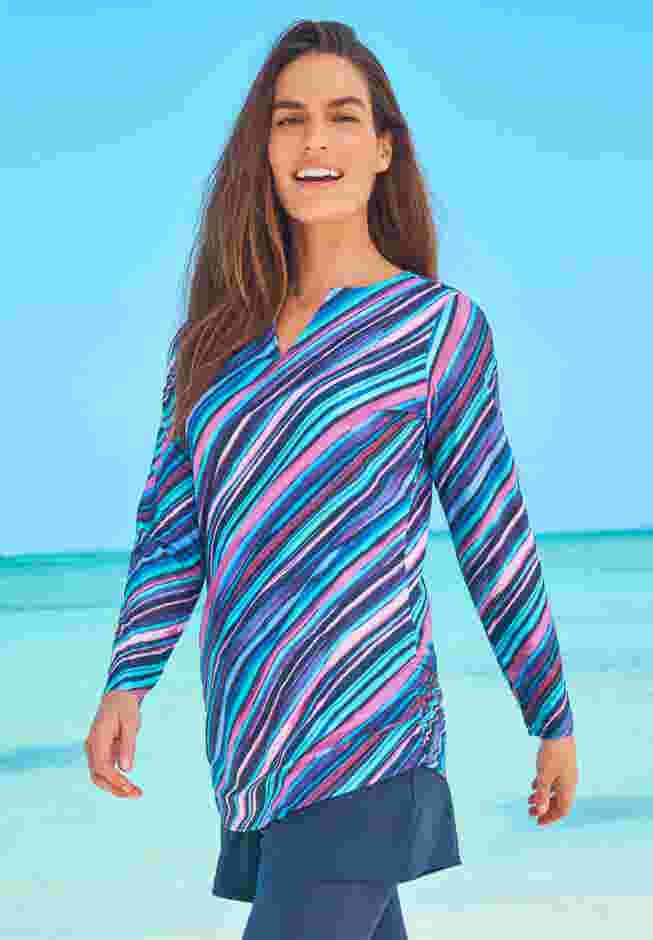 Split-Neck Long Sleeve Swim Tee with Built-In Bra image number 3