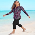 Split-Neck Long Sleeve Swim Tee with Built-In Bra image number null