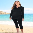 Split-Neck Long Sleeve Swim Tee with Built-In Bra image number null