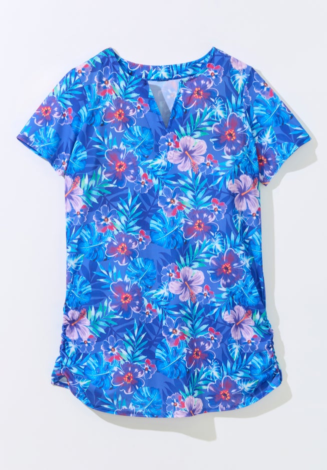 Split-Neck Short-Sleeve Swim Tee with Built-In Bra image number 3