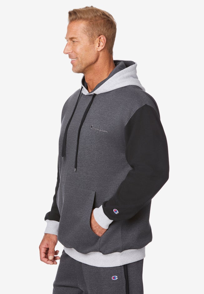 Hoodie Colorblock Tonal Script for Men, Charcoal Black Heather Grey ...