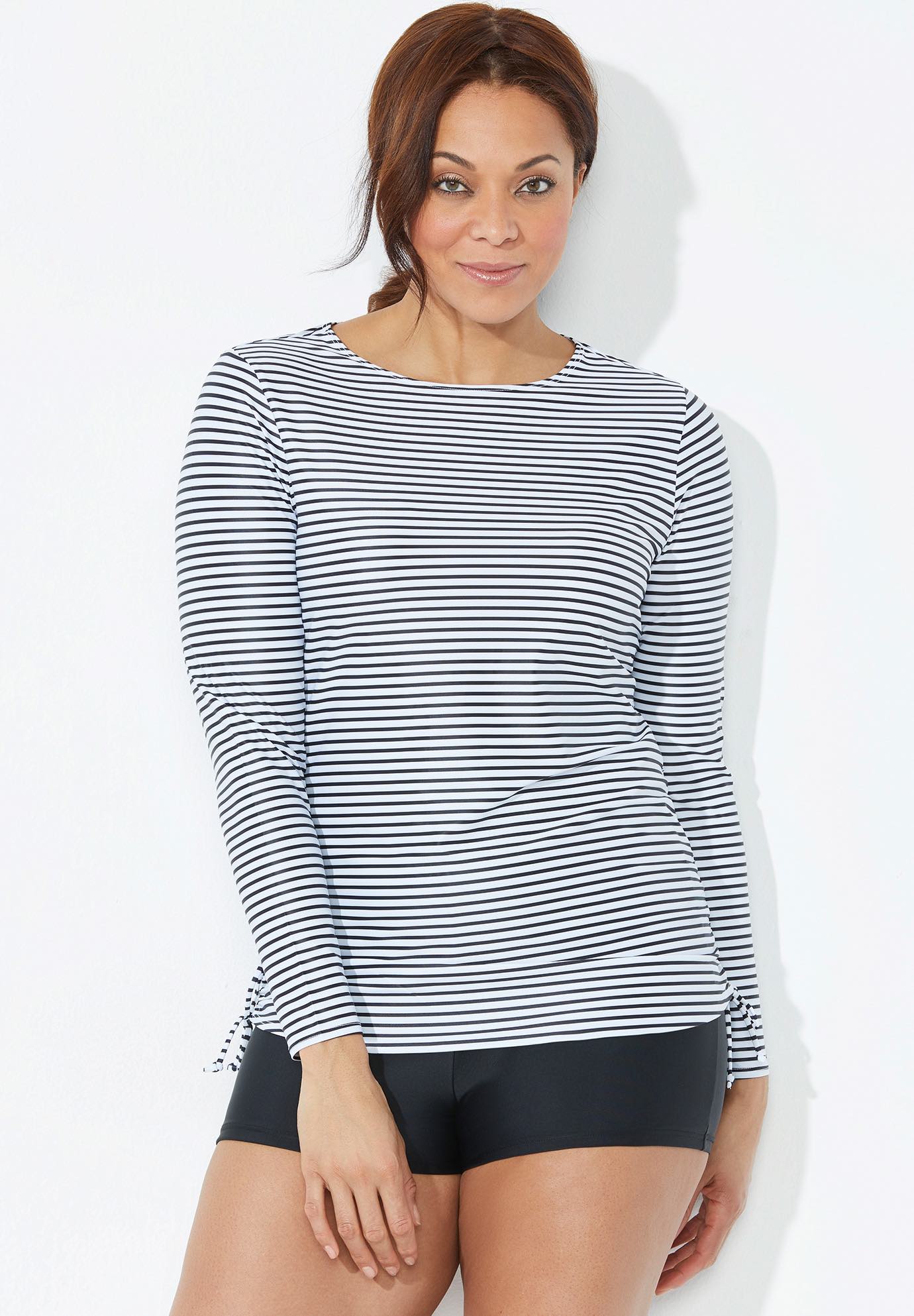 Chlorine Resistant Side-Tie Long Sleeve Swim Shirt Rash Guard image number 2