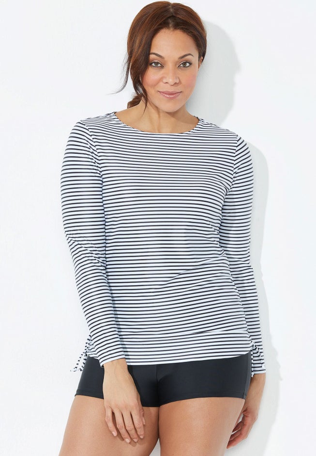 Chlorine Resistant Side-Tie Long Sleeve Swim Shirt Rash Guard image number 2