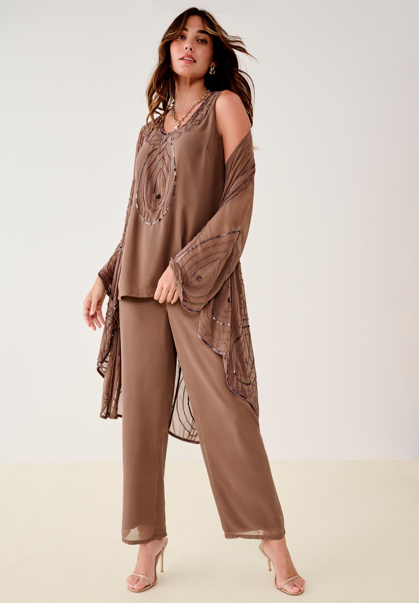Plus Size Beaded Georgette Scoop Neck 3-Piece Pant Set image number 4