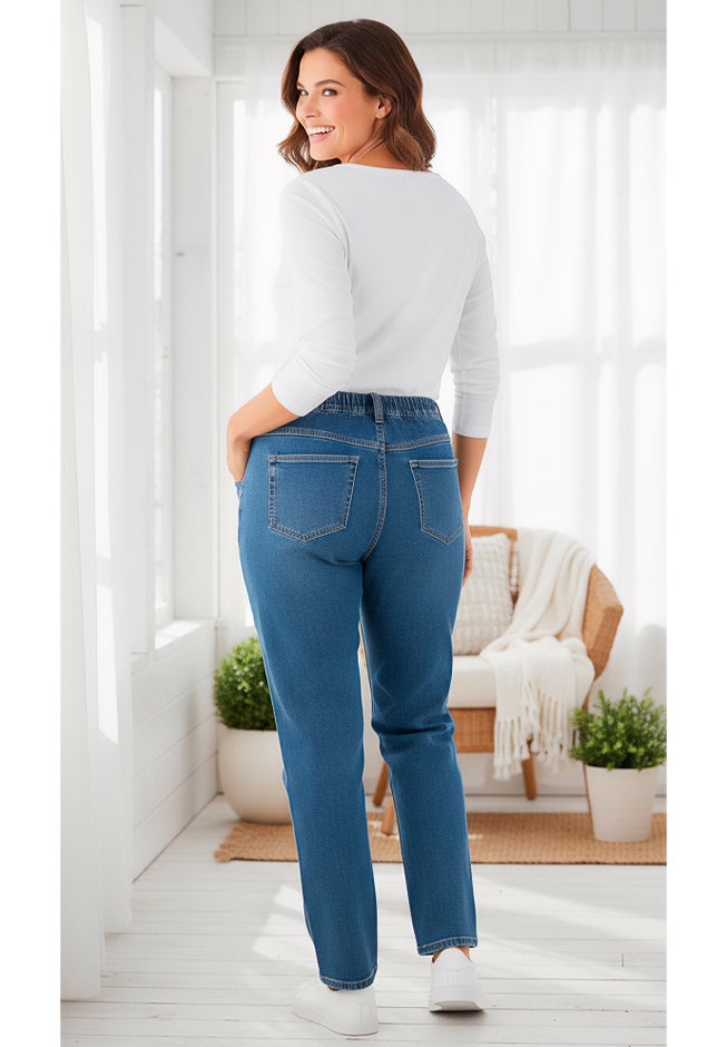 Perfect Back-Elastic Gap-Free Straight-Leg Cotton Jeans | King Size
