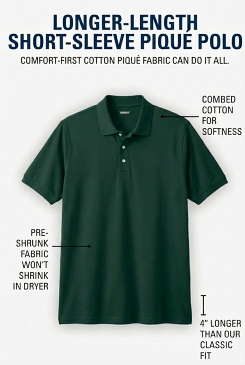 Shrink-Less&trade; Longer-Length Cotton Polo Shirt image number 1