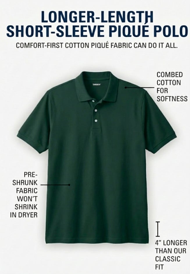 Shrink-Less&trade; Longer-Length Cotton Polo Shirt image number 1