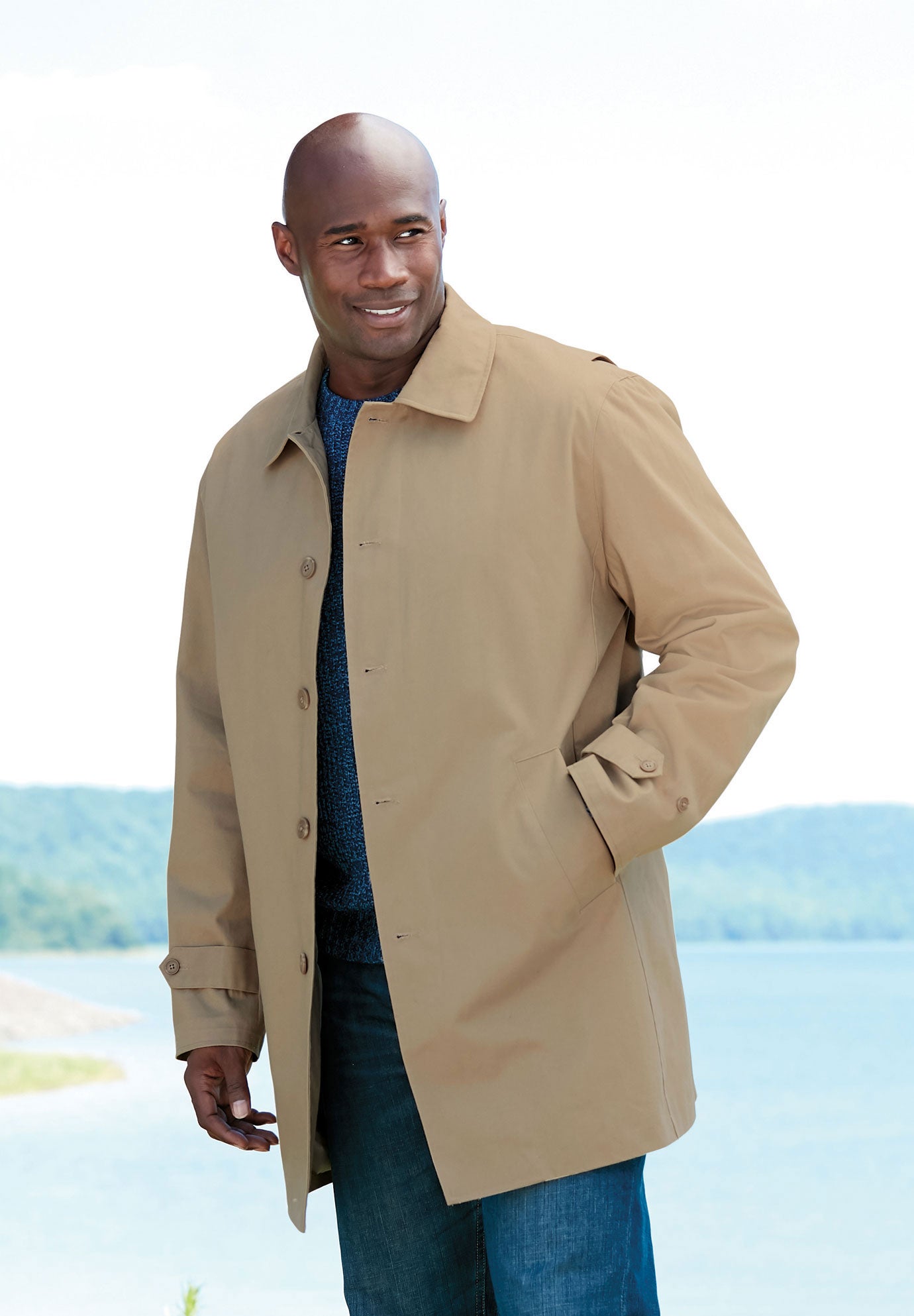 Water-Resistant Trench Coat for Big & Tall Men, Khaki | King