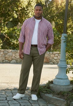 Relaxed Fit Wrinkle-Free Full Elastic Plain Front Pants