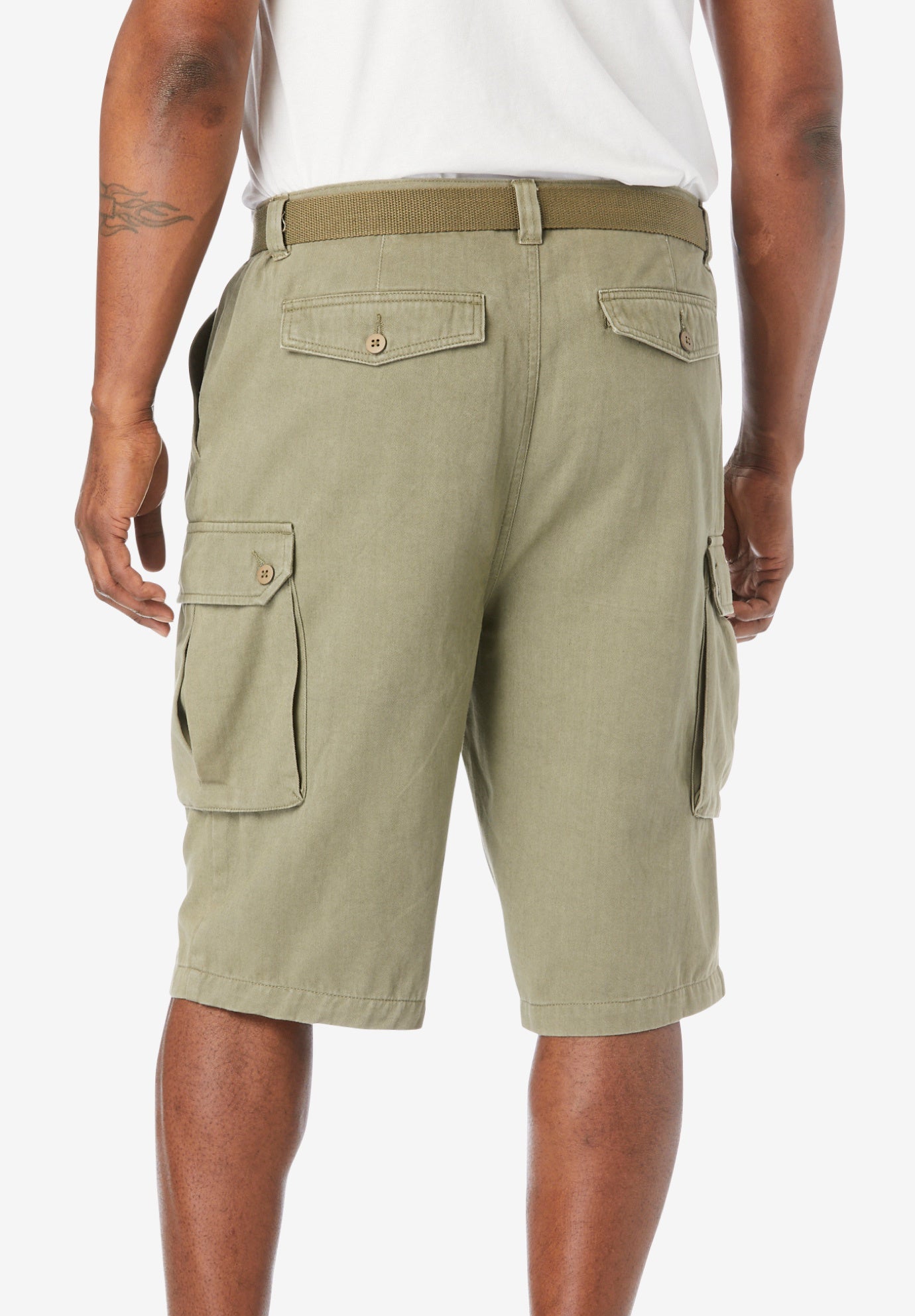 Cargo Shorts with Elastic Waist and Belt, Dusky Green | King