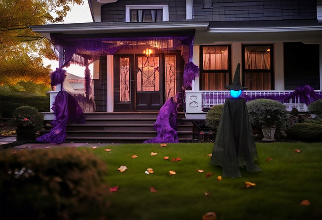 60" Pre-Lit 2-in-1 Hanging Witch image number null