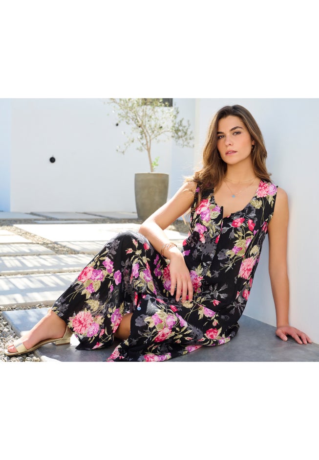 Plus Size Sleveless Hand-Crinkled Button-Front A-Line Maxi &ndash; Curvy Breezy Dress image number 4