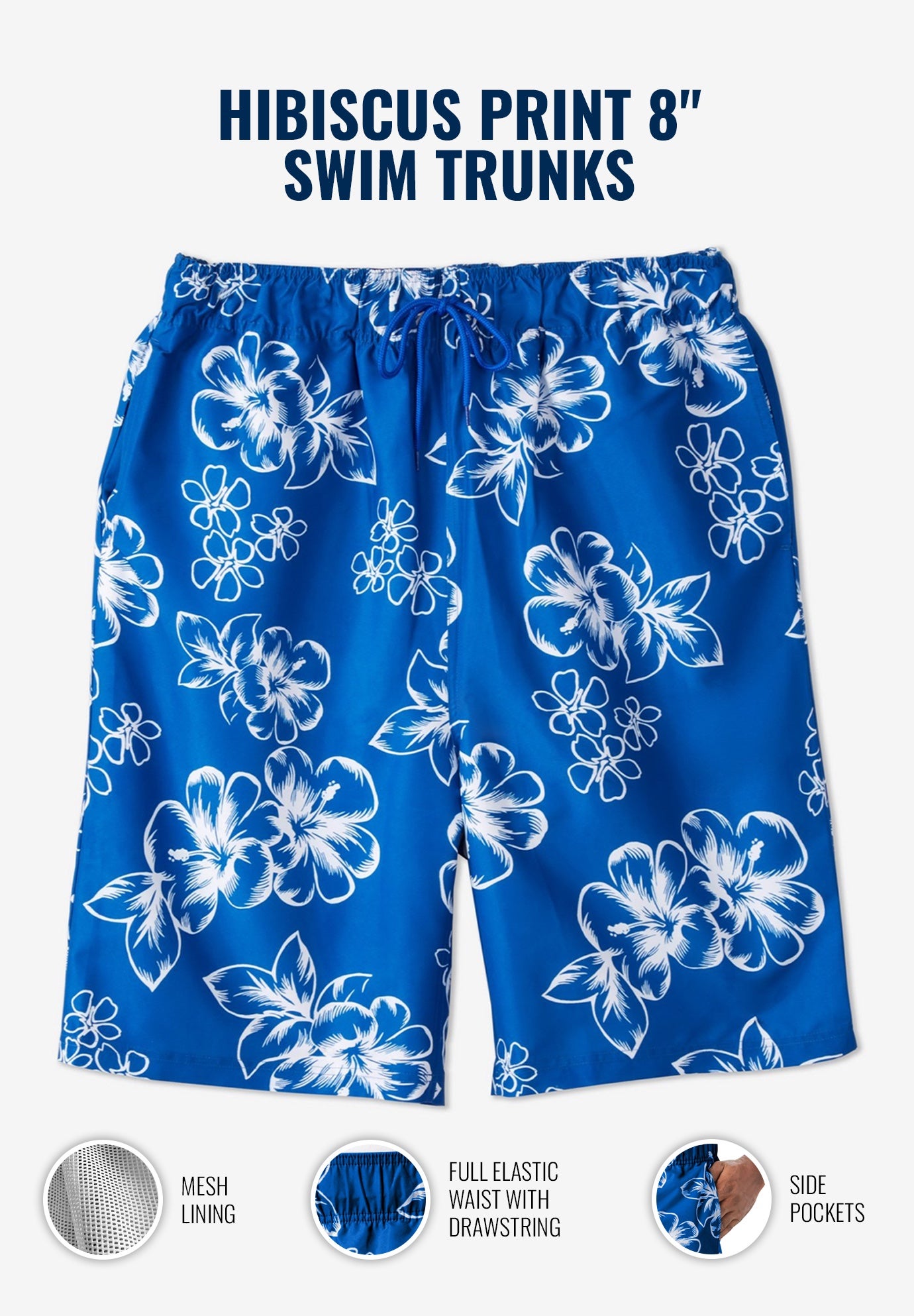Hibiscus Print 8" Swim Trunks image number 1