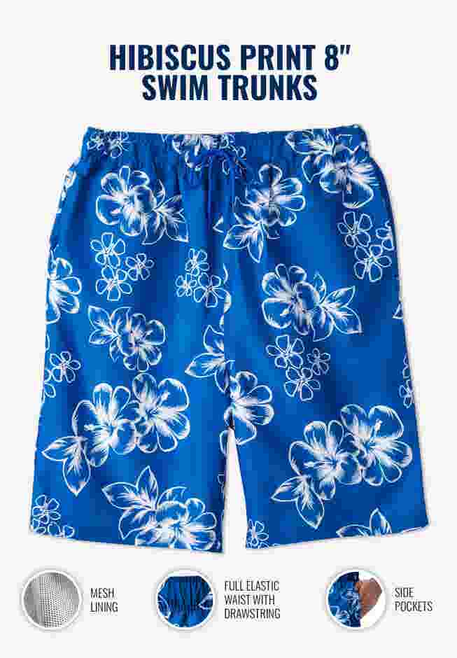 Hibiscus Print 8" Swim Trunks image number 1