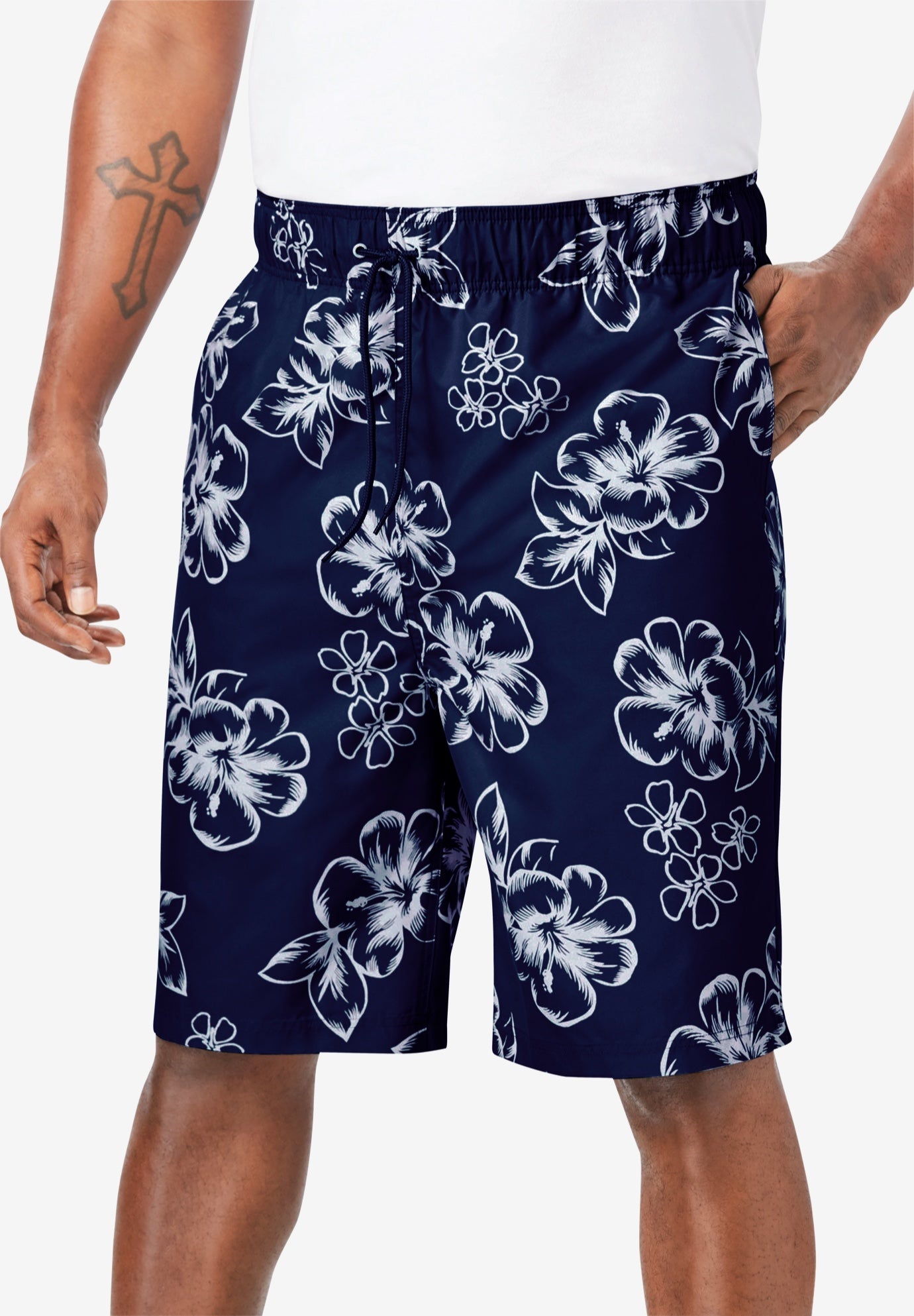 Hibiscus Print 8" Swim Trunks image number 0