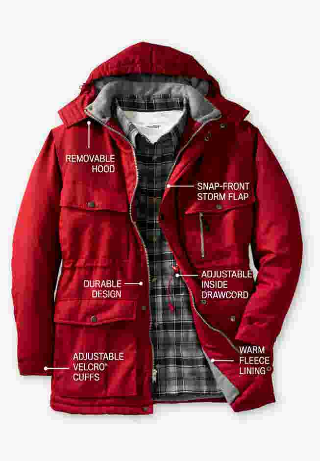Fleece-Lined Parka with Detachable Hood and 6 Pockets image number 1