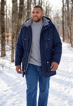 Fleece-Lined Parka with Detachable Hood and 6 Pockets