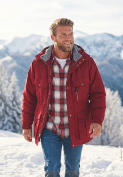 Fleece-Lined Parka with Detachable Hood and 6 Pockets