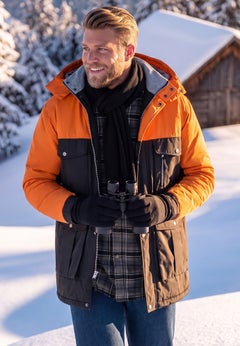 Fleece-Lined Parka with Detachable Hood and 6 Pockets