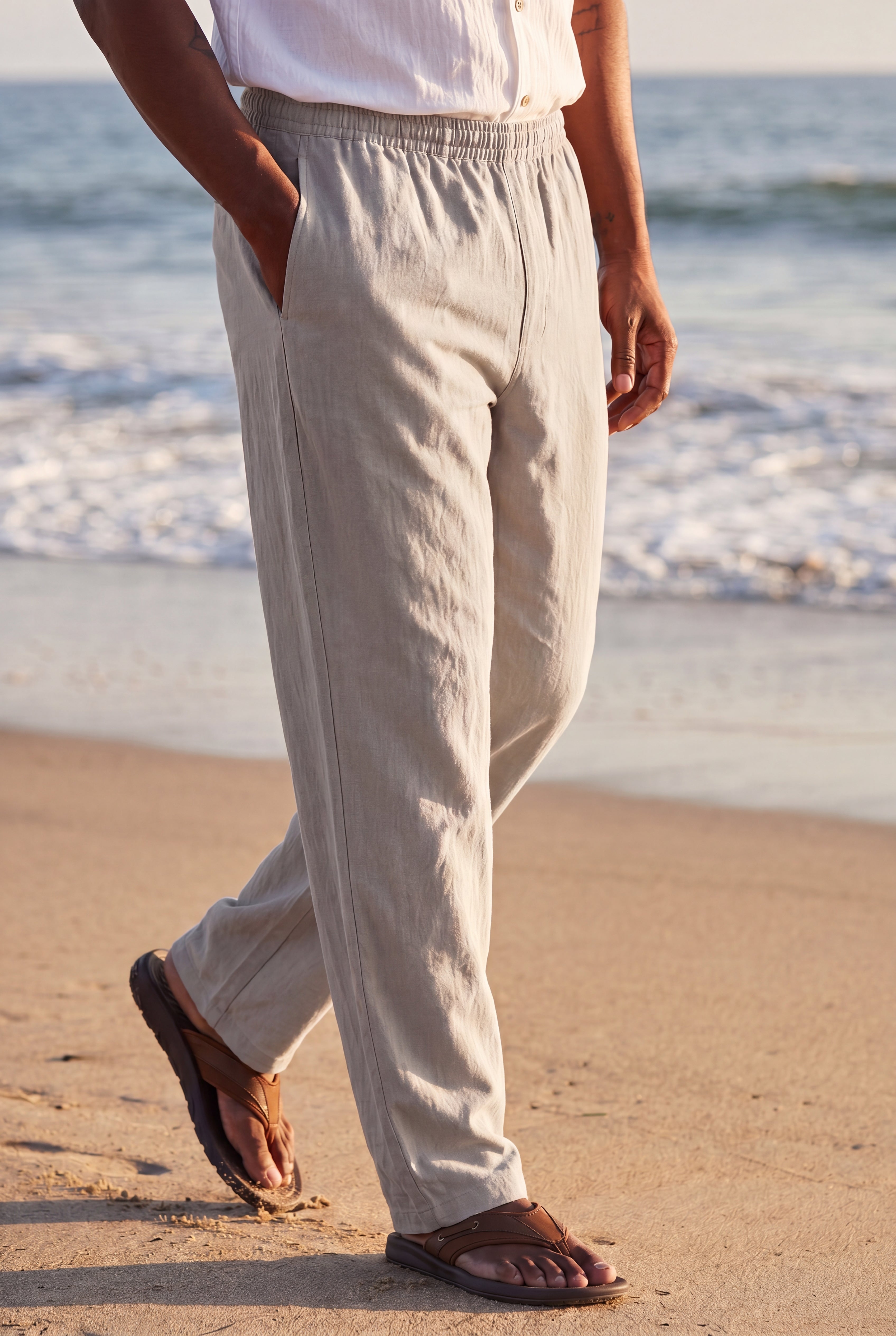 Elastic Waist Gauze Cotton Pants image number 0