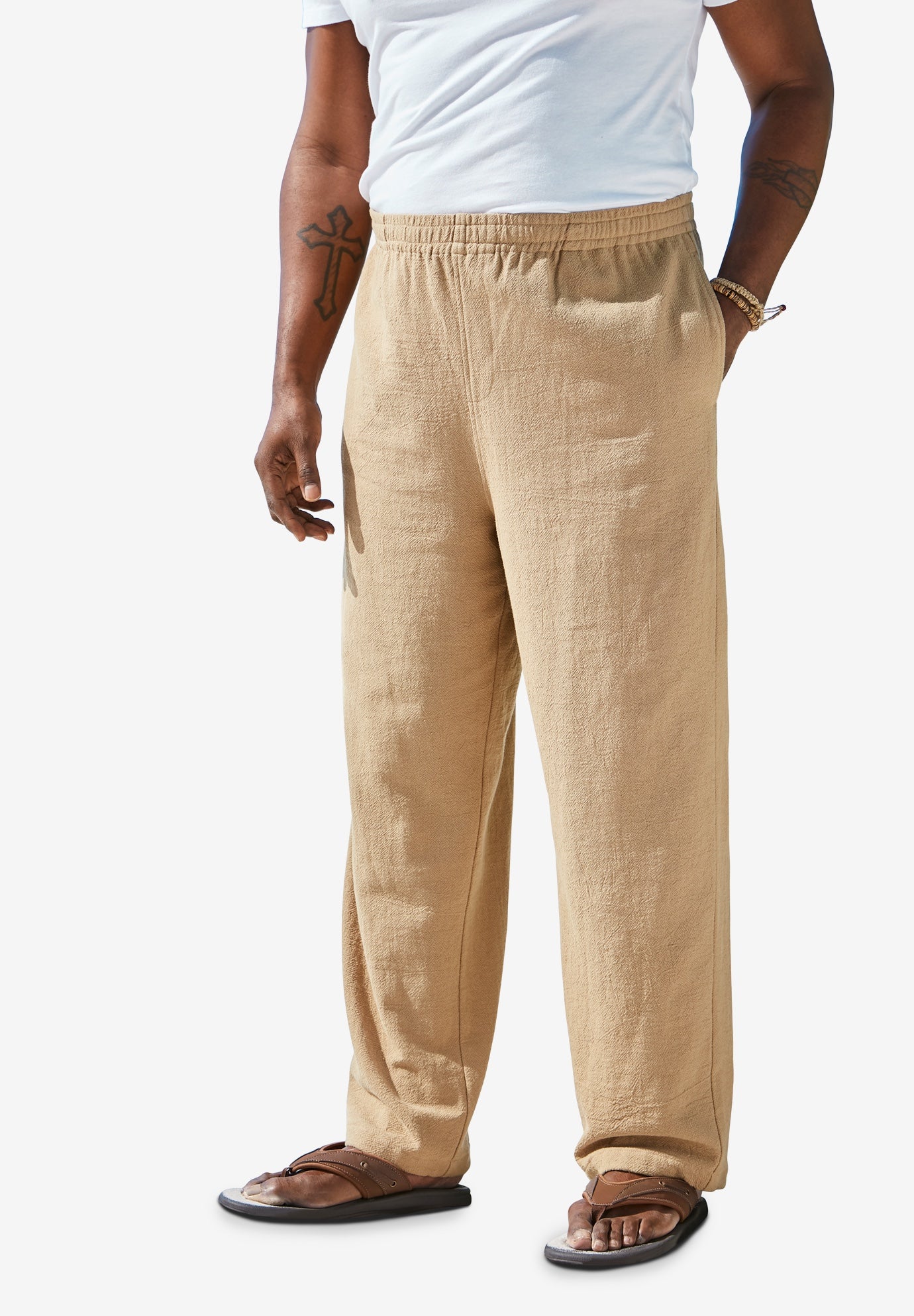 Elastic Waist Gauze Cotton Pants image number 0