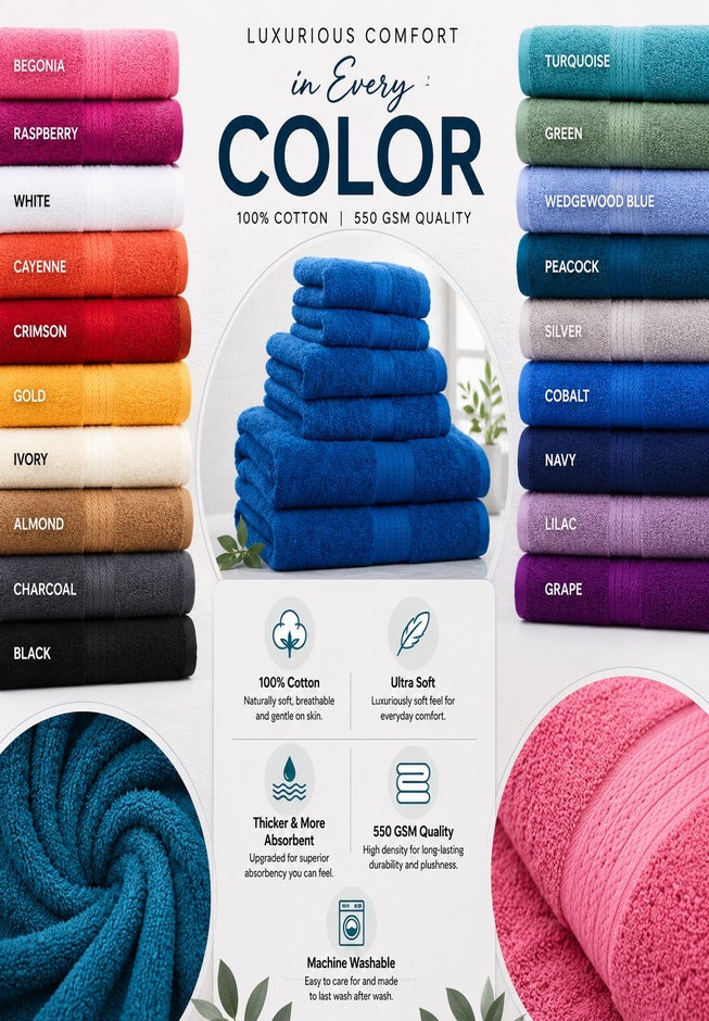 BH Studio 6-Piece 100% Cotton Bath Towel Set, 550 GSM image number 6