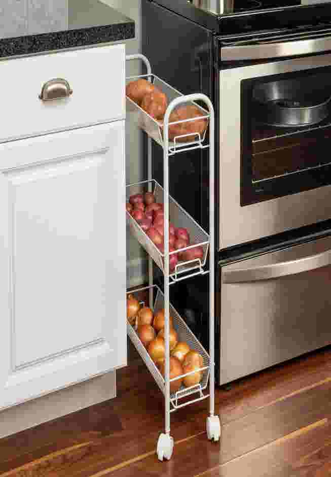 3-Basket Slim Rolling Wire Cart image number 0